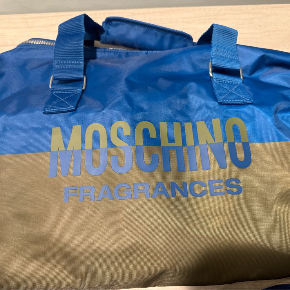 Moschino Blue and Tan Men's Gym Bag